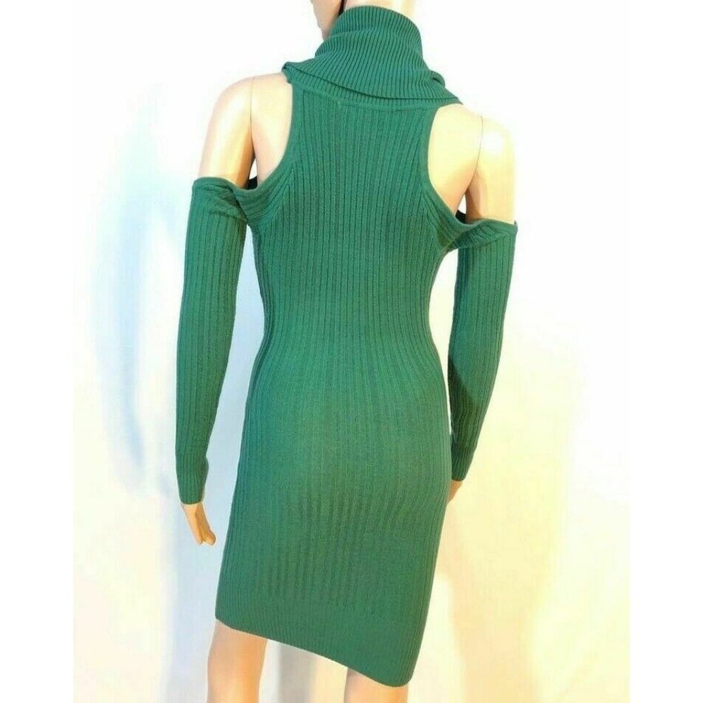 Arden B Womens Sweater Green Dress Cable Knit Cold Shoulder Cowl Neck Size XS - Picture 2 of 8